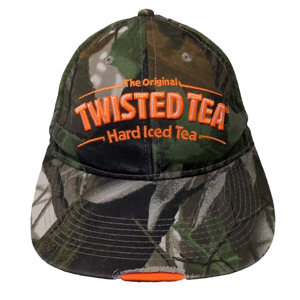 Twisted Tea Baseball Cap Green Orange Camo OS Embroidered Adjustable Strap Hat